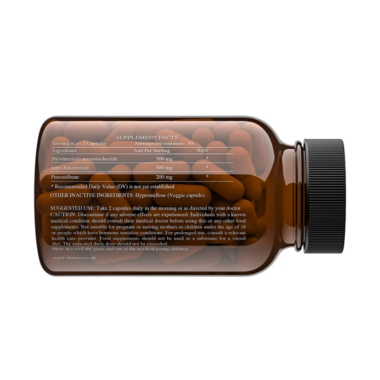 Charava UK NMN+1200 NMN, Resveratrol, Pterostilbene 30 Days