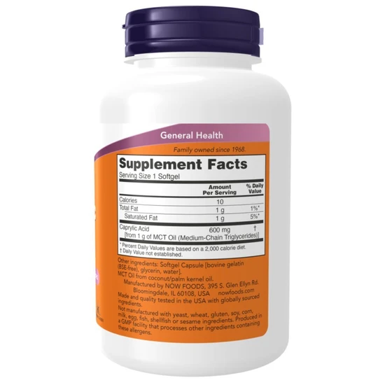 NOW Foods Caprylic Acid 600mg Softgels 100 Softgels