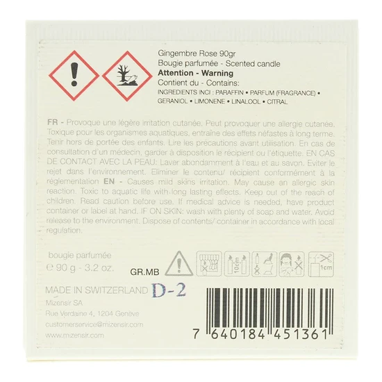 Mizensir Gingembre Rose Scented Candle 90G
