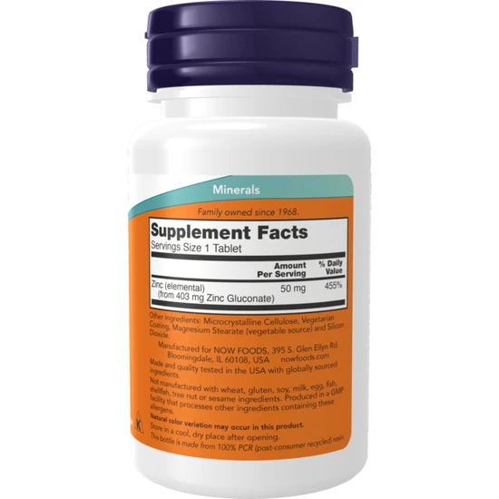 NOW Foods Zinc 50mg 100 Tablets