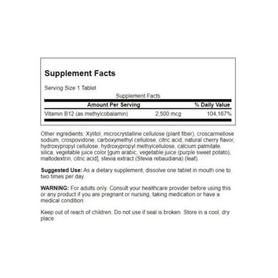 Swanson Vitamin B12 Methylcobalamin 2500mcg Cherry Tablets 60 Tablets