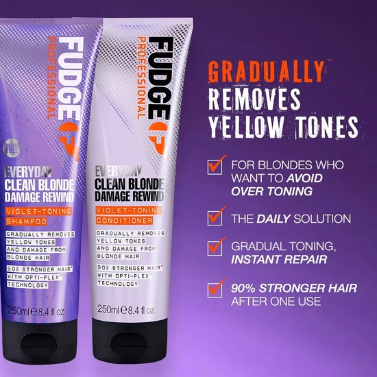 Fudge Professional Everyday Clean Blonde Damage Rewind Violet Toning Shampoo 250ml