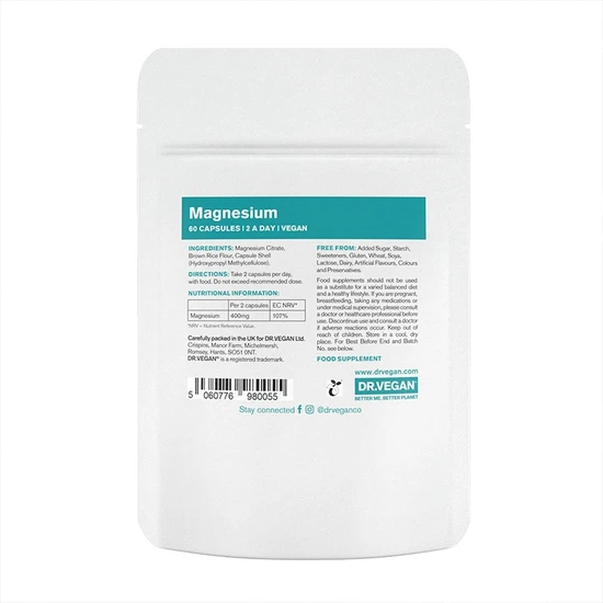 Dr Vegan Magnesium Citrate 400mg Capsules 60 Capsules