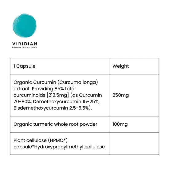 Viridian Curcumin Extract 250mg Capsules 30 Capsules