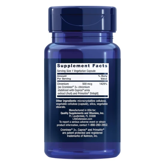 Life Extension Optimised Chromium With Crominex 3+ 500mcg Vegicaps 60