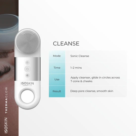 ISOCLEAN Glow Getter Set Deep Sonic Cleansing, Red Light Heat Therapy, Blue Light Cool Therapy & Facial Massage+100ml Hypochlorous+ 60 Sheets