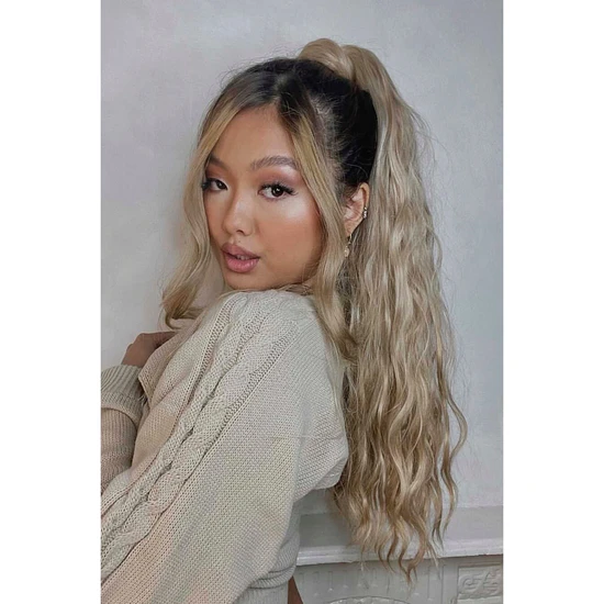 LullaBellz Grande 26" Textured Wave Wraparound Pony BROWNS | TOFFEE BROWN