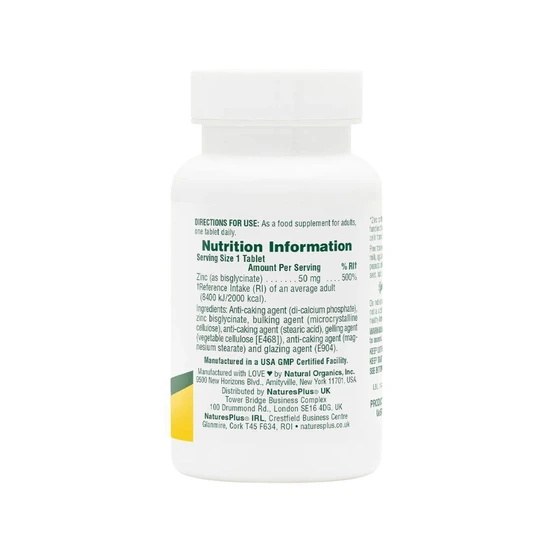 Nature's Plus Zinc 50mg Tablets 90 Tablets