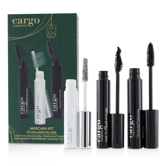 Cargo Cosmetics Mascara Kit: 1x Dare To Flair Mascara, 1x Texalash Mascara, 1x Swimmables Waterproof Mascara Top Coat 3pcs