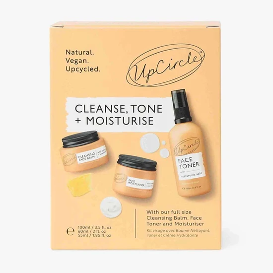 UpCircle Beauty Cleanse, Tone + Moisturise Set 30ml Face Serum, 60ml Face Moisturiser & 55ml Night Crean