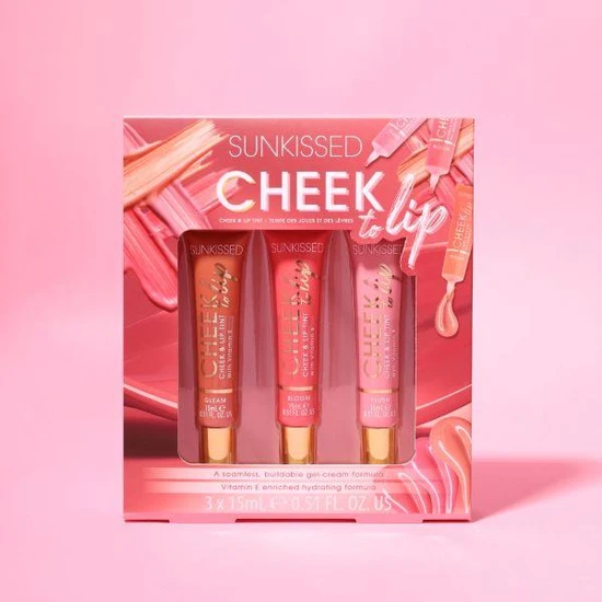 Sunkissed Cheek To Lip Gift Set 15ml Cheek & Lip Tint Gleam + 15ml Cheek & Lip Tint Bloom + 15ml Cheek & Lip Flush