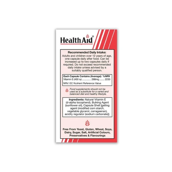 Health Aid Vitamin E 400iu Natural Vegicaps 30 Vegicaps