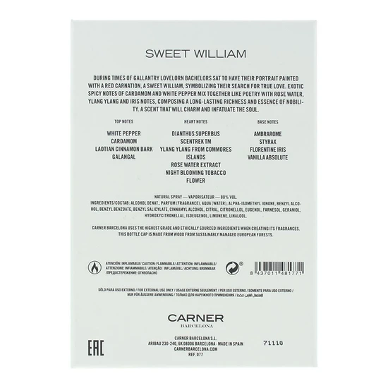 Carner Barcelona Sweet William Eau De Parfum 100ml