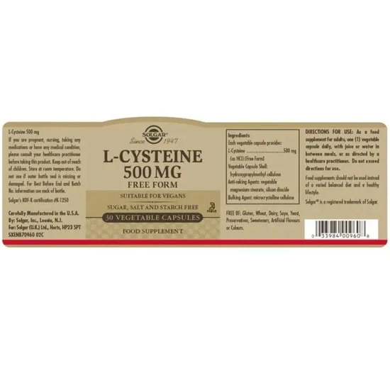 Solgar L-Cysteine 500mg Vegicaps 30 Vegicaps