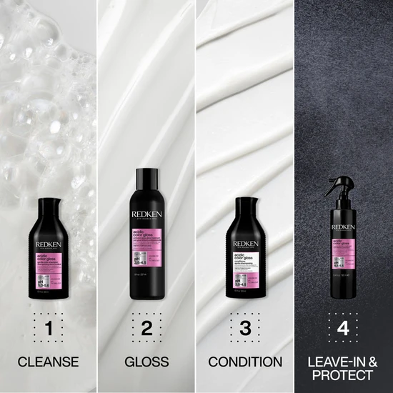 Redken Acidic Colour Gloss Set Sulphate-Free Shampoo 300ml, Acidic Colour Gloss Conditioner 300ml & Activated Glass Gloss Treatment 237ml