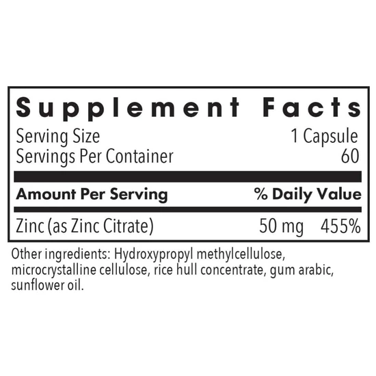 Allergy Research Group Zinc Citrate 50mg Capsules 60 Capsules