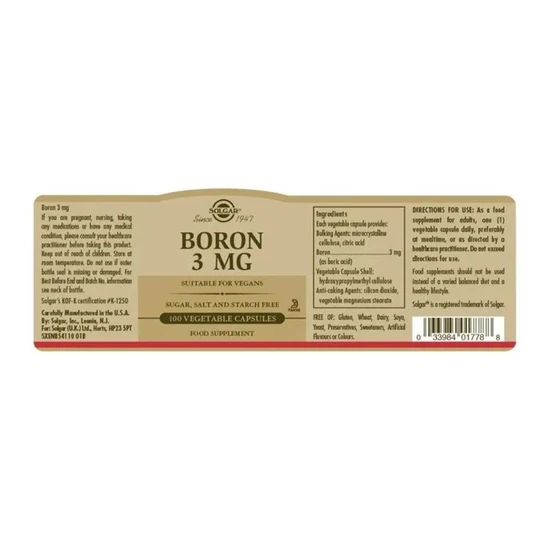 Solgar Boron 3mg Capsules 100 Capsules