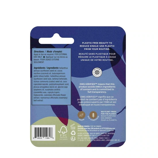 Attitude Plastic-Free Unscented Lip Balm Enriched With Olive Oil 8.5 g