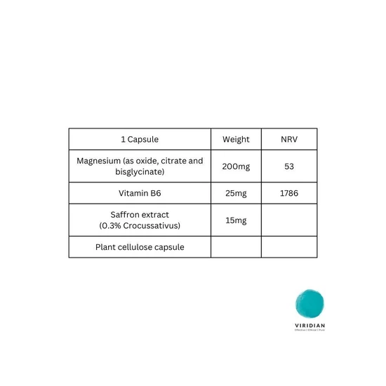 Viridian Magnesium, B6 & Saffron Veg Capsules 60 Capsules