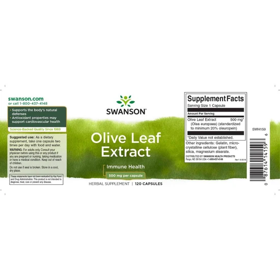 Swanson Olive Leaf Extract 500mg Capsules 120 Capsules