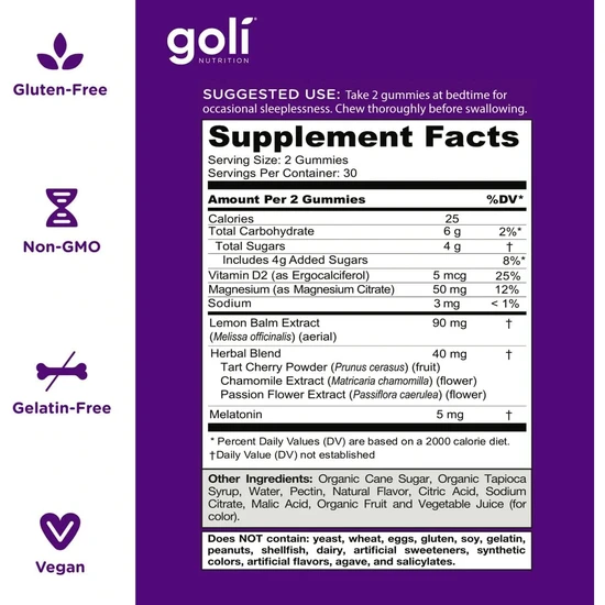 Goli Nutrition Dreamy Sleep Gummies 60 Gummies
