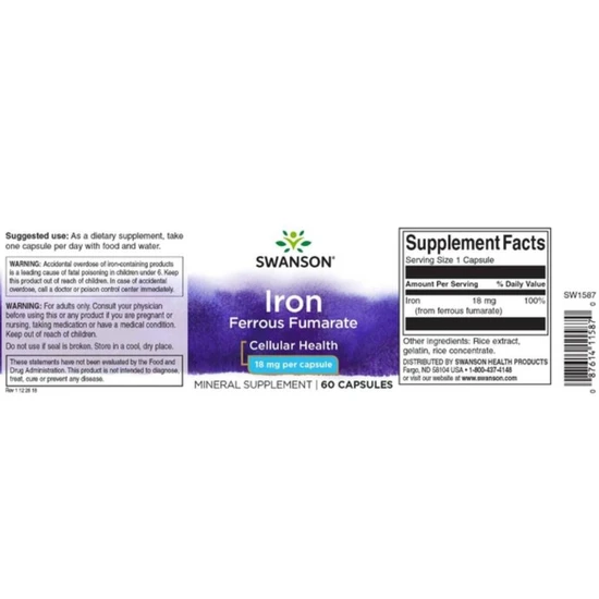 Swanson Iron Ferrous Fumarate 18mg Capsules 60 Capsules
