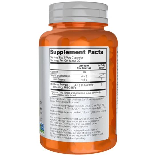 NOW Foods D-Ribose 750mg Capsules 120 Capsules