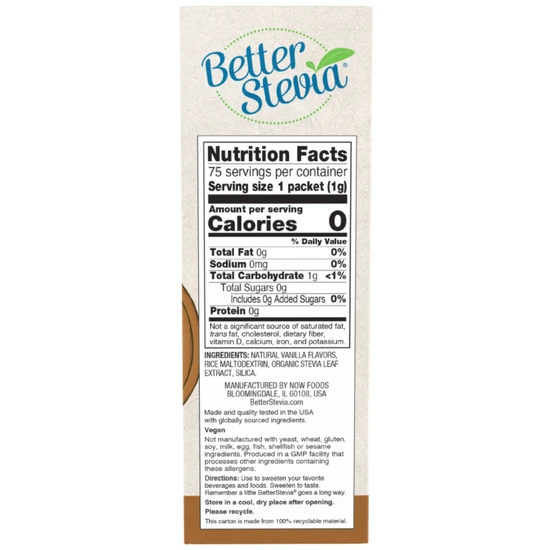 NOW Foods Better Stevia Packets French Vanilla 75 Packets