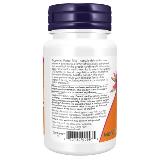 NOW Foods MK-7 Plus With K1 & MK-4 90 Capsules