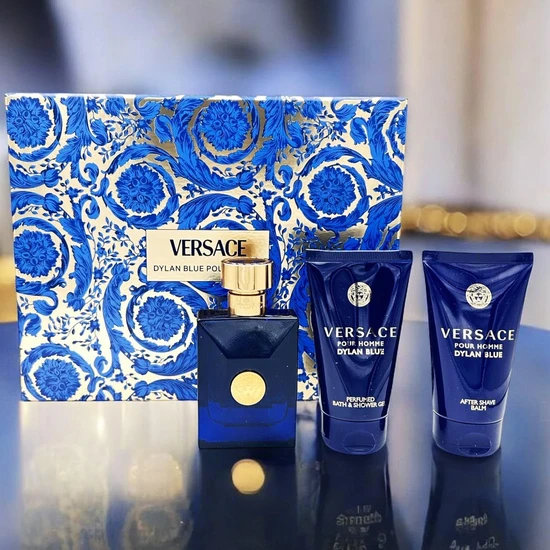 Versace Pour Homme Dylan Blue Gift Set 50ml Eau De Toilette + 50ml Aftershave Balm + 50ml Perfumed Bath & Shower Gel