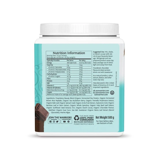 SunWarrior Collagen Building Protein Peptides Chocolate Fudge 500g