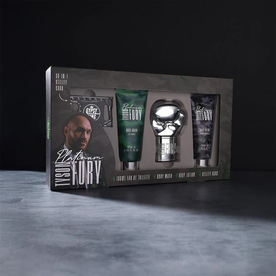 Tyson Fury Platinium Gift Set 100ml Eau De Toilette + 100ml Body Wash + 100ml Body Lotion + Utility Card