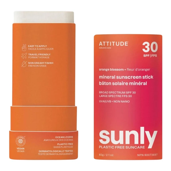 Attitude Sunly Mineral Sunscreen Stick SPF 30 Orange Blossom 60g