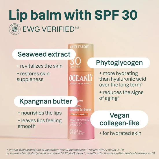 Attitude Oceanly Lip Balm SPF 30 Peachy Shell