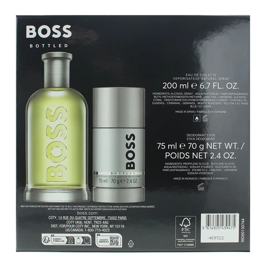 Hugo Boss Bottled Eau De Toilette Gift Set 200ml Eau De Toilette + 75ml Deodorant Stick