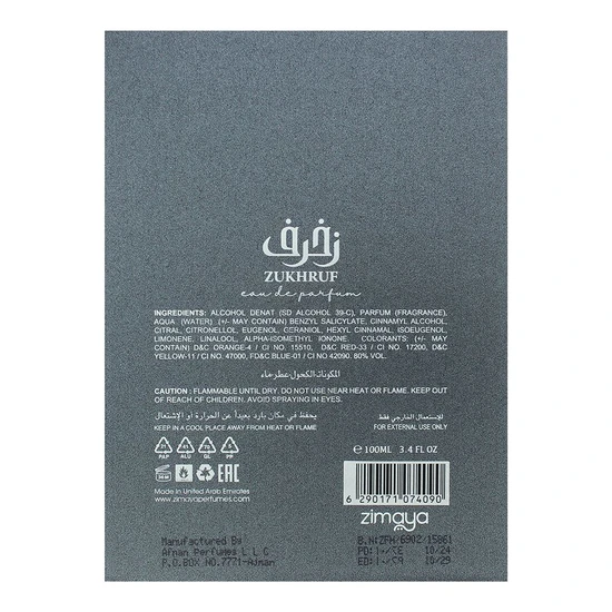 Zimaya Zukhruf Black Eau De Parfum 100ml