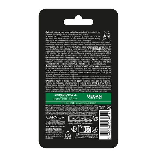 Garnier Caffeine Charcoal Revitalising Eye Mask 5g