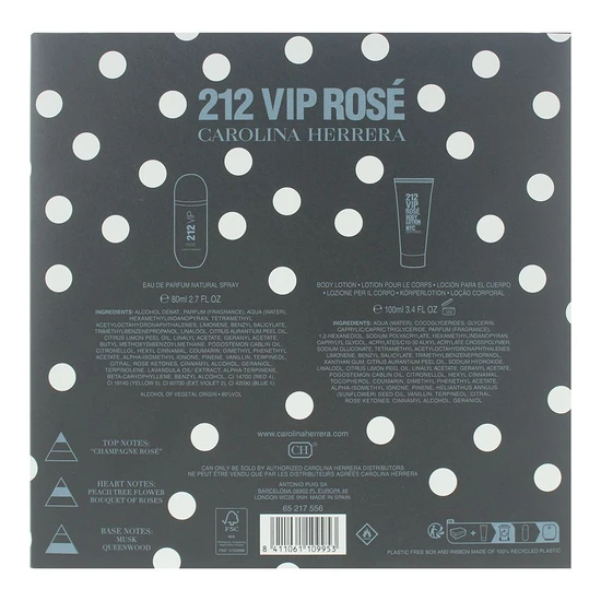 Carolina Herrera 212 Vip Rose Eau De Parfum 80ml + Body Lotion 100ml Gift Set For Her 80ml