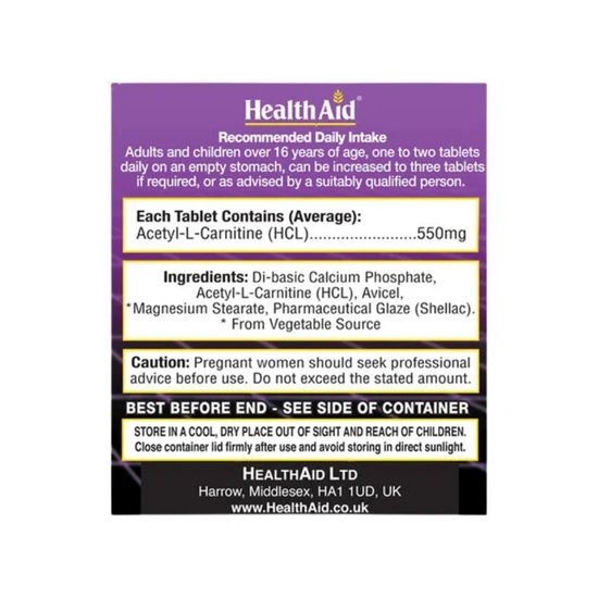 Health Aid Acetyl-L-Carnitine 550mg Tablets 30 Tablets