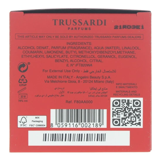 Trussardi Primo Eau De Parfum 30ml