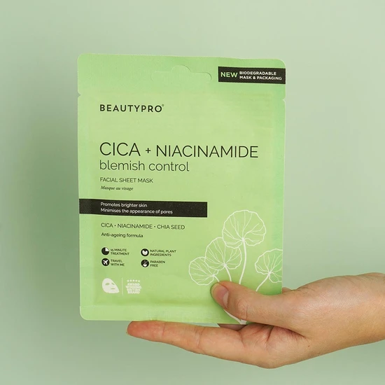 BeautyPro Cica + Niacinamide Blemish Control Facial Sheet Mask 22ml
