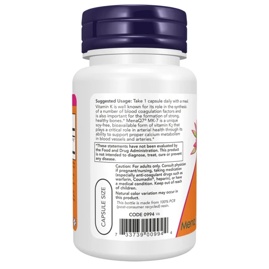 NOW Foods MK-7 Vitamin K-2 300mcg Extra Strength Capsules 60 Capsules