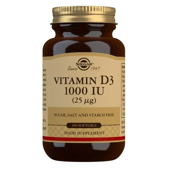 Solgar Vitamin D3 25ug 1000iu Softgels 100 Softgels