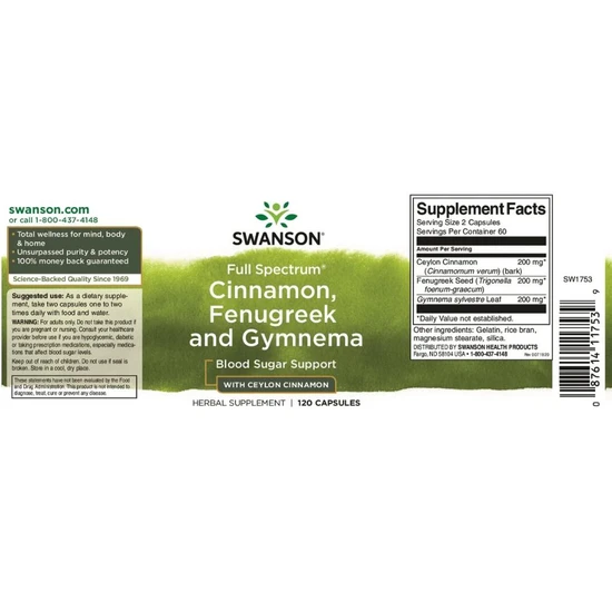 Swanson Full Spectrum Cinnamon Fenugreek & Gymnema Capsules 120 Capsules