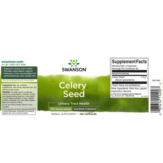 Swanson Celery Seed 500mg Capsules 180 Capsules