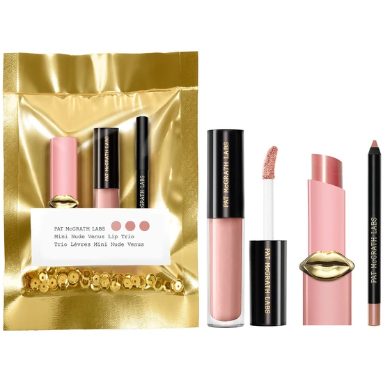 Pat McGrath Labs Mini Nude Venus Lip Trio 1.5g Lip Fetish Divinyl Lip Shine, 1.6 mL Mini LUST: Gloss & 0.8g PermaGel Ultra Lip Pencil