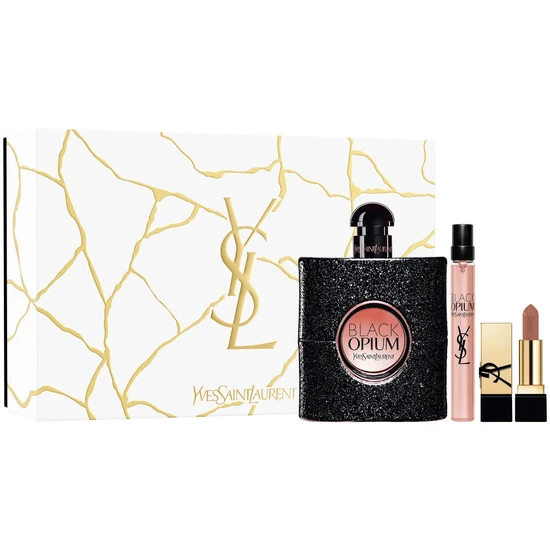 Yves Saint Laurent Black Opium Gift Set 90ml Eau De Parfum + 10ml Eau De Parfum + 2g Rouge Pur Couture Lipstick Nu Muse