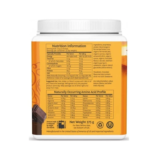 SunWarrior Classic Plus Protein Chocolate 375g