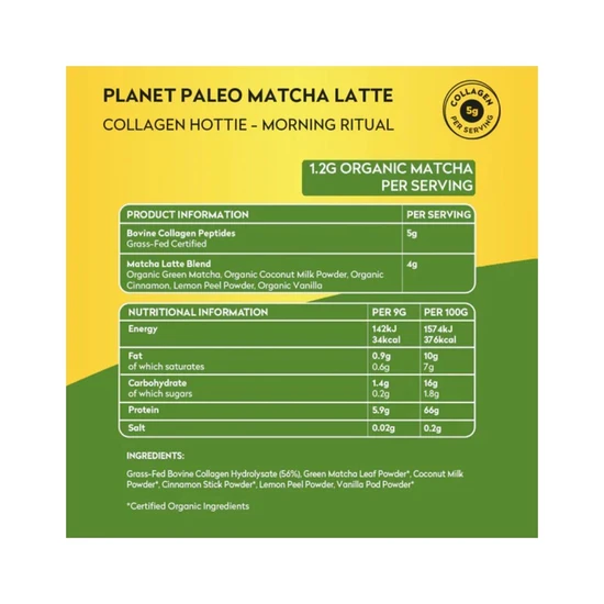 Planet Paleo Pure Collagen Matcha Latte 225g