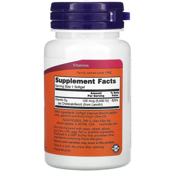 NOW Foods Vitamin D-3 5000iu 120 Softgels